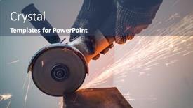  Presentation with metal - PPT layouts consisting of sawing-metal-with-circular-saw background and a ocean colored foreground