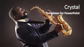  Presentation with jazz - PPT theme with sax - african american jazz musician playing background and a dark gray colored foreground