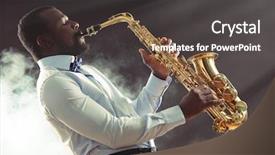  Presentation with jazz - Slides featuring sax - african american jazz musician playing background and a dark gray colored foreground