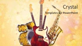  Presentation with traditional musical instruments word - Beautiful PPT theme featuring sax - creative art work concept set backdrop and a blonde colored foreground