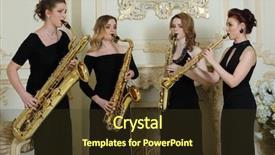  Presentation with black women - Audience pleasing PPT theme consisting of sax - four women in black dresses backdrop and a tawny brown colored foreground