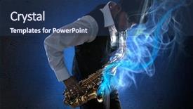  Presentation with instrument - Beautiful slide deck featuring sax - musician playing saxophone and smoke backdrop and a ocean colored foreground