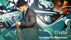  Presentation with graffiti - PPT layouts enhanced with sax - saxophone player on graffiti wall background and a ocean colored foreground