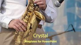  Presentation with stage - Slide set featuring saxaphone - color photo of a man background and a tawny brown colored foreground
