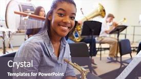  Presentation with orchestra - Cool new presentation theme with saxophone in high school orchestra backdrop and a gray colored foreground