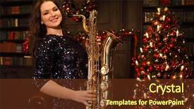  Presentation with black woman - PPT layouts having saxophone in studio with christmas background and a tawny brown colored foreground