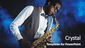  Presentation with golf player playing - Amazing PPT theme having saxophone player backdrop and a wine colored foreground