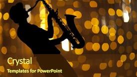  Presentation with light - Colorful theme enhanced with saxophonist woman playing on saxophone backdrop and a tawny brown colored foreground