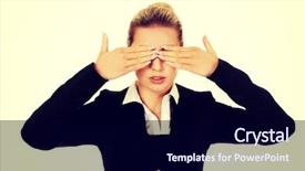  Presentation with eyes - Beautiful presentation design featuring say no - beautiful woman covering her eyes backdrop and a navy blue colored foreground