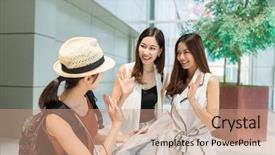  Presentation with saying goodbye - Colorful presentation design enhanced with saying goodbye to local people backdrop and a coral colored foreground