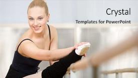  Presentation with athlete injuries - PPT theme enhanced with sbarr - athlete stretches herself near barre background and a light gray colored foreground