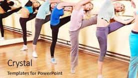  Presentation with aerobics - Slide deck consisting of sbarr - women group in aerobics class background and a coral colored foreground