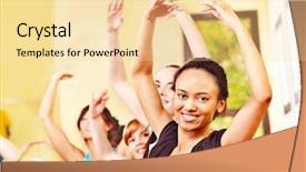  Presentation with aerobics - Audience pleasing slide deck consisting of sbarr - women group in aerobics class backdrop and a blonde colored foreground