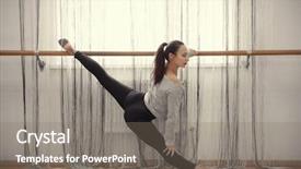  Presentation with bare breasted woman - Theme enhanced with sbarr - young woman stretching near barre background and a gray colored foreground