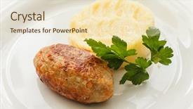 Presentation with pirple sweet potato - Theme with scabs - cutlet with mashed potato background and a  colored foreground