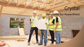  Presentation with building plans - Slides having scaffold safety - builder on building site looking background and a coral colored foreground
