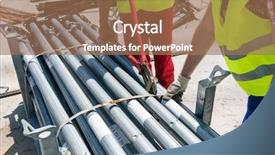  Presentation with employees working together - Beautiful PPT theme featuring scaffold safety - two efficient blue-collar employees preparing backdrop and a  colored foreground