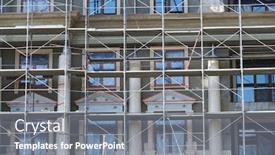  Presentation with under construction - Colorful slide set enhanced with scaffolding-at-the-facade backdrop and a gray colored foreground