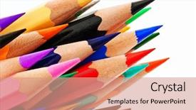  Presentation with color pencils - PPT theme enhanced with scale spectrum - many different colored pens color background and a  colored foreground