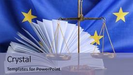  Presentation with european union - PPT theme with scales and book on european background and a light blue colored foreground