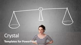  Presentation with decision - Beautiful theme featuring scales balance - pretty young lady taking backdrop and a  colored foreground