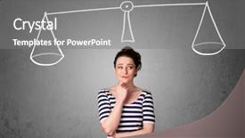  Presentation with decision - Presentation enhanced with scales balance - pretty young lady taking background and a gray colored foreground