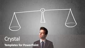  Presentation with balance scale - Beautiful PPT theme featuring scales balance - young businessman taking a decision backdrop and a gray colored foreground