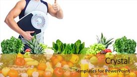  Presentation with frame of fruits and vegetables - PPT layouts featuring man with scales fruits background and a gold colored foreground