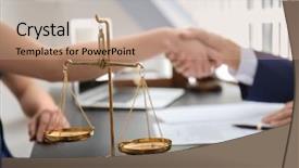  Presentation with lawyer - Amazing theme having scales of justice on table backdrop and a coral colored foreground