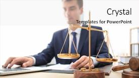  Presentation with law blue sky scales of justice - Beautiful theme featuring scales of justice on table backdrop and a light gray colored foreground