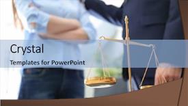  Presentation with justice - PPT theme enhanced with scales of justice on table background and a light blue colored foreground