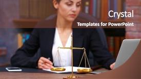  Presentation with justice - Cool new PPT theme with human rights computer - scales of justice on wooden backdrop and a tawny brown colored foreground