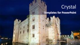  Presentation with lake - PPT layouts enhanced with scaligero-castle-over-the-garda background and a navy blue colored foreground