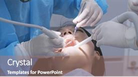  Presentation with teeth - PPT theme having dental root - dentist examines the patient teeth background and a coral colored foreground