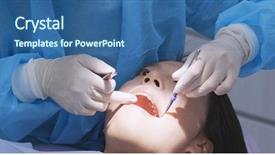  Presentation with dental technican - Colorful PPT theme enhanced with teeth with mirror at dental backdrop and a  colored foreground