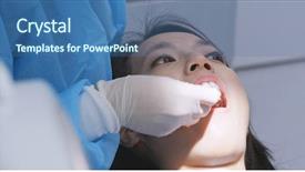  Presentation with dental economics - PPT theme enhanced with teeth with mirror at dental background and a ocean colored foreground