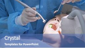  Presentation with dental office - Slide set consisting of woman examining teeth at dental background and a  colored foreground