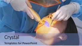  Presentation with treatment - Presentation theme having woman having a dental treatment background and a teal colored foreground