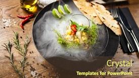  Presentation with chilli - Audience pleasing theme consisting of scallop-ceviche-with-mango-chilli backdrop and a tawny brown colored foreground