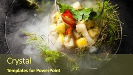  Presentation with food ice - Presentation design having scallop-ceviche-with-mango-chilli background and a tawny brown colored foreground