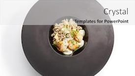  Presentation with haute cuisine - Slide set having scallop-with-green-buckwheat-top background and a white colored foreground
