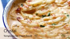  Presentation with enamel - PPT theme featuring side dish - scalloped potatoes in an old background and a yellow colored foreground