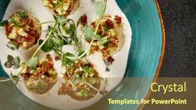  Presentation with tomato - Presentation enhanced with scallops-in-a-creamy-mousse and a tawny brown colored foreground