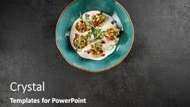  Presentation with tomato - Slide set enhanced with scallops-in-a-creamy-mousse and a dark gray colored foreground