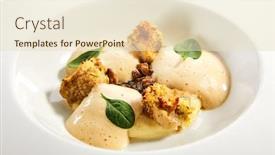  Presentation with main course - Presentation design consisting of scallops-in-crispy-breading-close background and a lemonade colored foreground