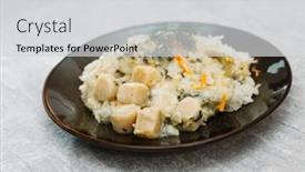  Presentation with rice - Theme with scallops-of-leeks-basmati-rice background and a light gray colored foreground