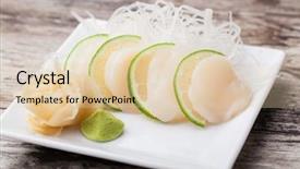  Presentation with gold award plaque or plate - Cool new slide set with scallops sashimi with withe plate backdrop and a  colored foreground