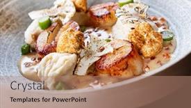  Presentation with sauce - Cool new PPT theme with scallops-with-vegetables-and-sauce backdrop and a coral colored foreground