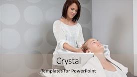  Presentation with indian head massage - PPT layouts with scalp - relaxed young woman receiving head background and a mint green colored foreground