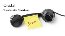  Presentation with scam - Theme featuring scams - vintage telephone and paper scam background and a white colored foreground